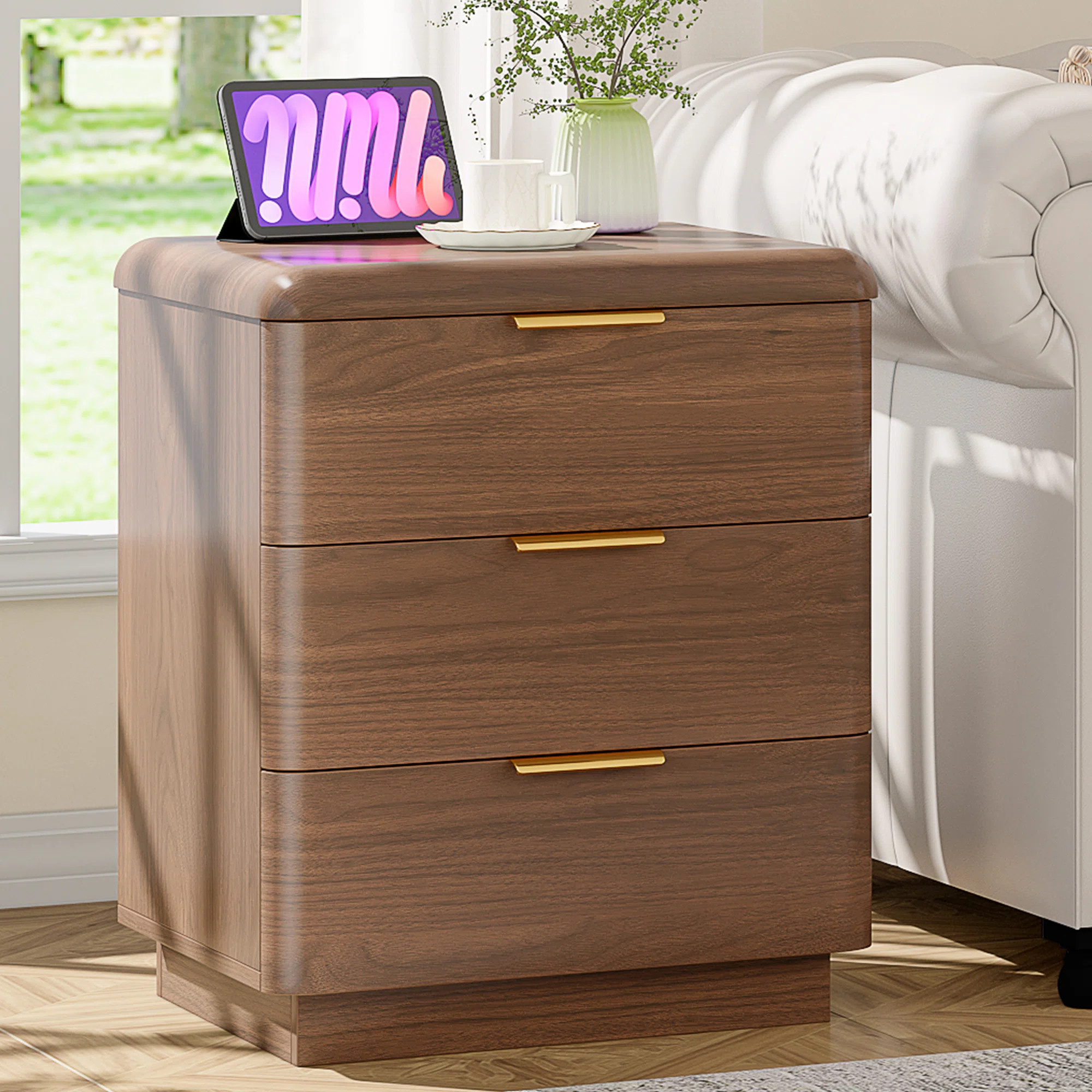 Cota 19.6" Thickened Nightstand, 3 Drawer Bedside Table, Wooden End Table W/Storage, Modern Curve... | Wayfair North America