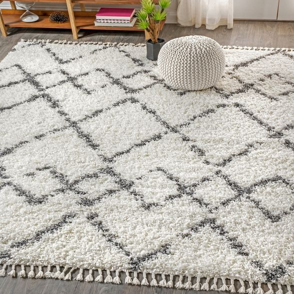 Mercer Shag Plush Tassel Moroccan Geometric Trellis Area Rug - JONATHAN Y | Target