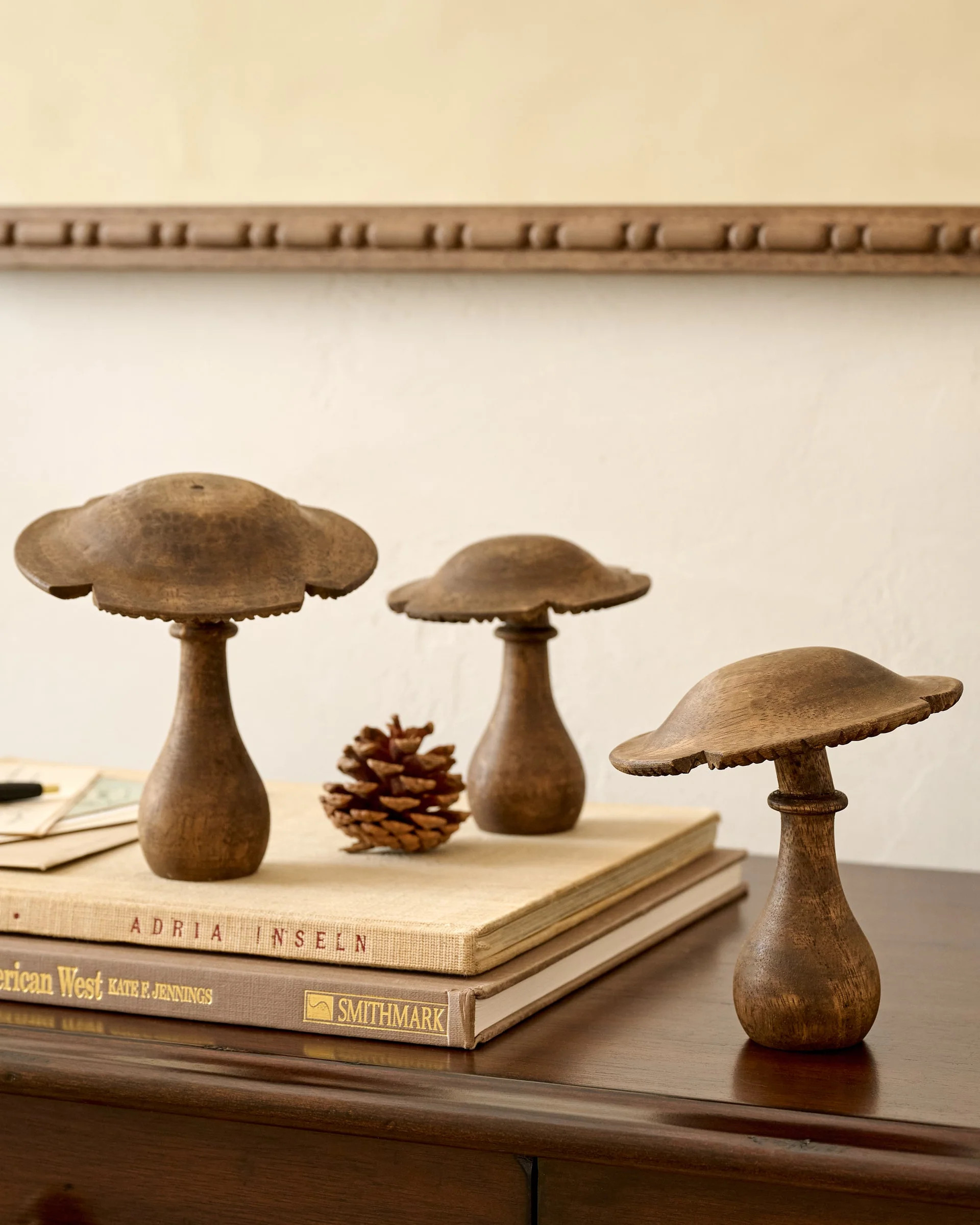 Hand-Carved Decorative Wooden Mushroom, Set of 3 | Magnolia