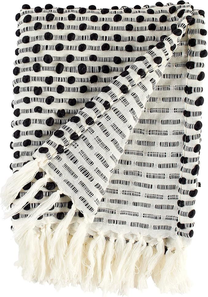 Amazon Brand – Rivet Bubble Textured Lightweight Decorative Fringe Throw Blanket, 48" x 60", Bl... | Amazon (US)