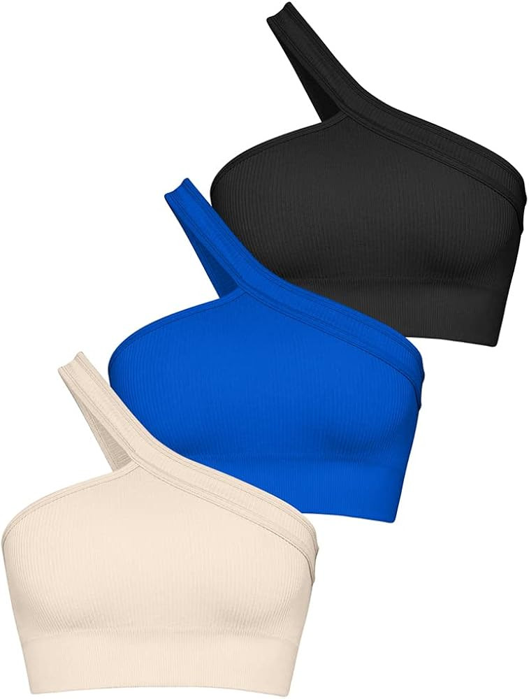 OQQ Women's 3 Piece Crop Tops One Shoulder Ribbed Seamless Exercise Workout Tank Tops | Amazon (US)