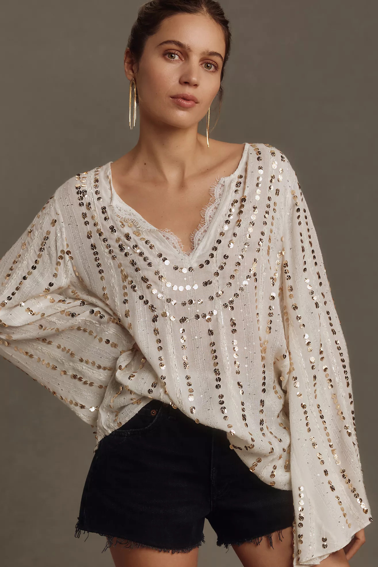 Let Me Be V-Neck Embellished Lace Blouse | Anthropologie (US)