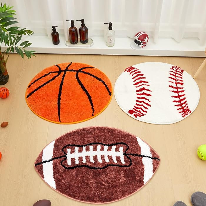 3 Pack Football Baseball Basketball Rug Sports Mat 26-32" Plush Round Carpet Non Slip Washable Ma... | Amazon (US)