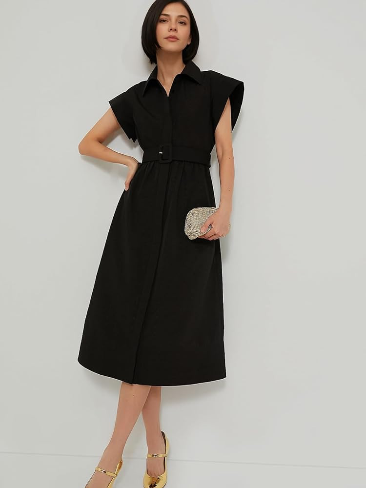 Jenkoon Women's Turn Down Collar Shirt Dress with Belt Short Sleeve Shell Trench Coat Formal Dres... | Amazon (US)