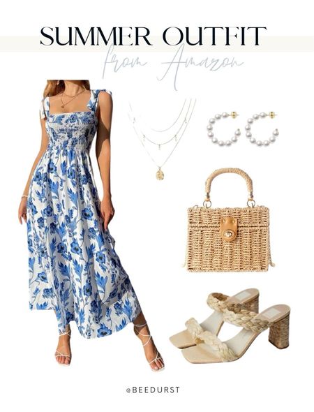 Summer outfit from Amazon, summer dress, date night outfit, resort wear, vacation outfit, sandals, heeled sandals, straw bag, straw purse 

#LTKStyleTip #LTKFindsUnder50 #LTKMidsize