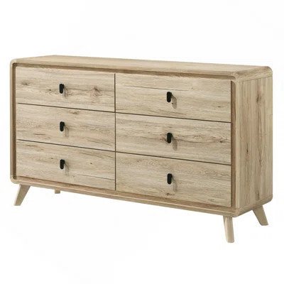 1Pc Mid-Century Natural Textures Warm,Wood-Inspired Finish Ample Drawer Space Six Drawers Dresser Storage Wooden Furniture Beige Color | Wayfair North America