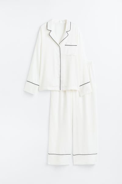 Pyjama en satin avec chemise et pantalon - Blanc - FEMME | H&M FR | H&M (FR & ES & IT)