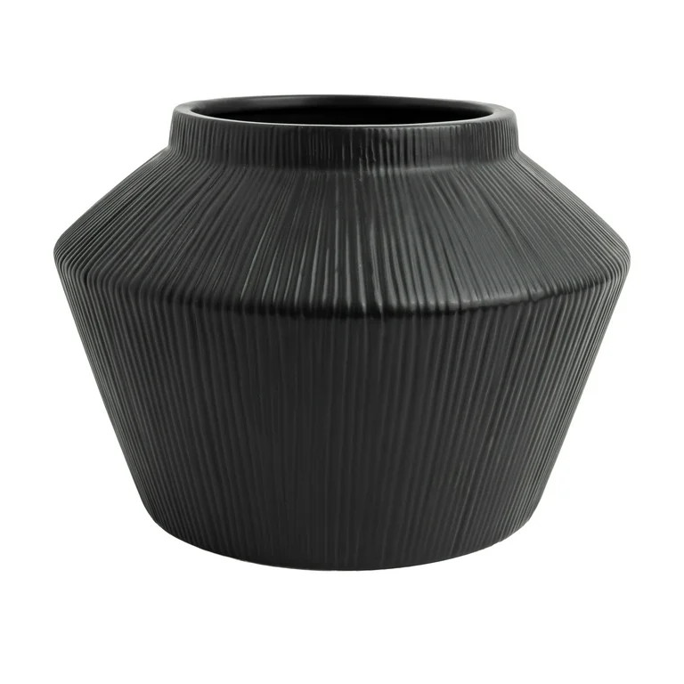 Better Homes & Gardens Angular Short Black Ribbed Ceramic Decorative Vase, 6" | Walmart (US)