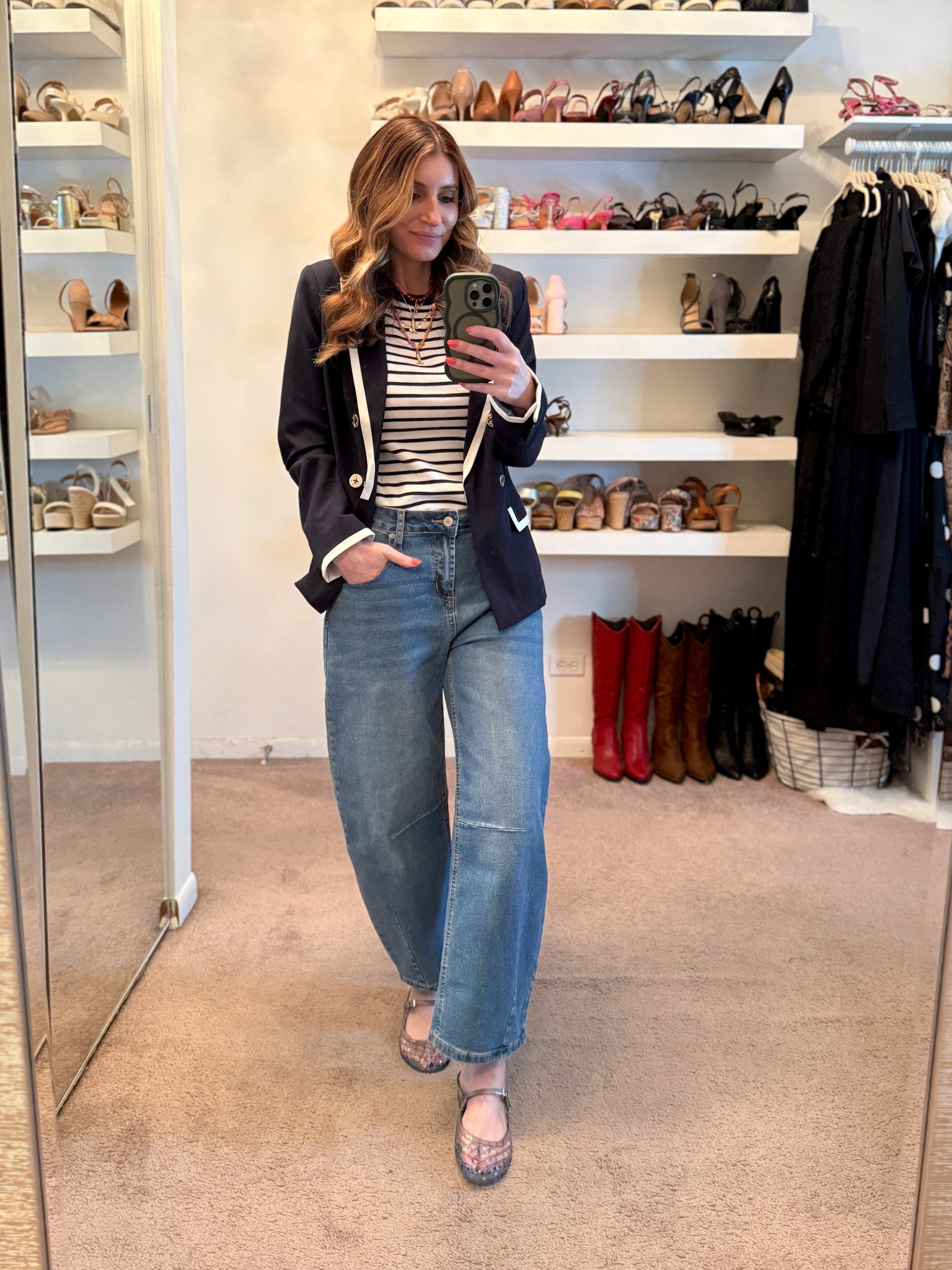 What I wore to work today
Similar nautical navy blazer
Amazon barrel leg jeans (size 6)
Old Navy striped tee (size small)
DKNY jelly sandals/jelly mules 

workwear outfit, casual outfit, easy outfit, casual blazer outfit, spring outfit

#LTKootd #LTKWorkwear #LTKSaleAlert
