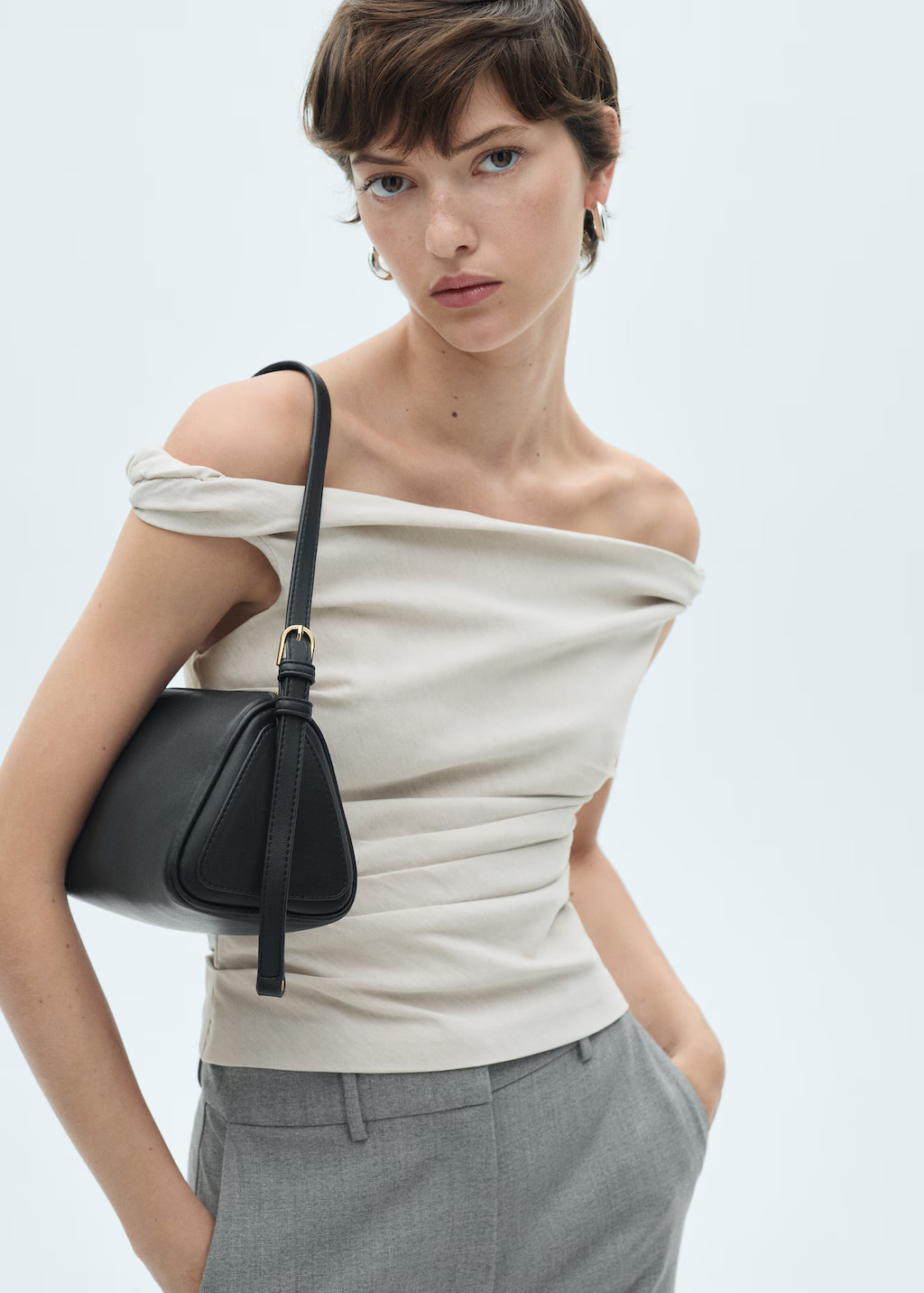 Asymmetrical draped top - Woman | MANGO United Kingdom | MANGO (UK)