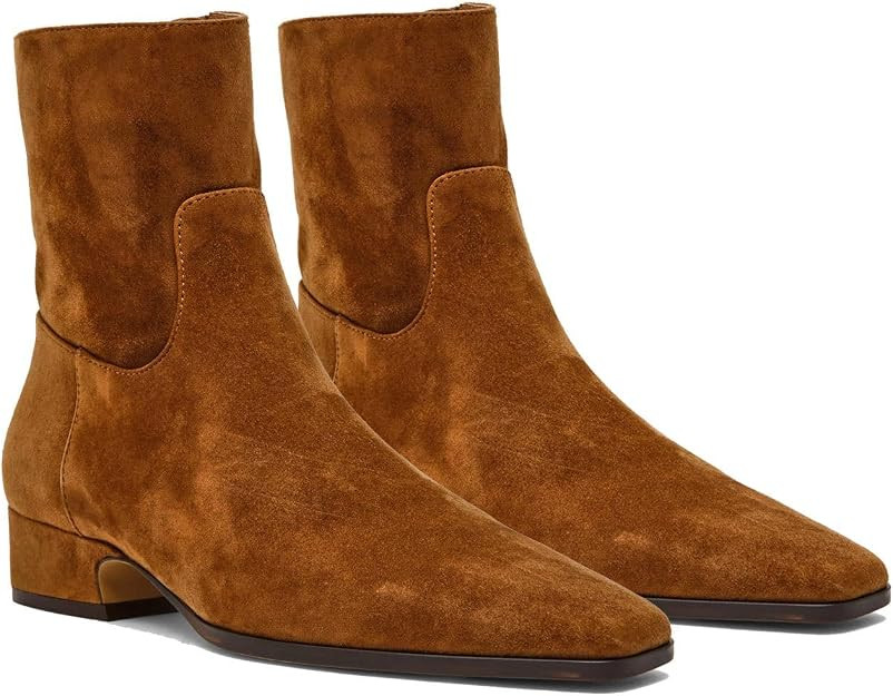 Women's Ankle Boots Square Toe Low Chunky Block Heel Booties Comfortable Short Boots Side Zipper ... | Amazon (US)