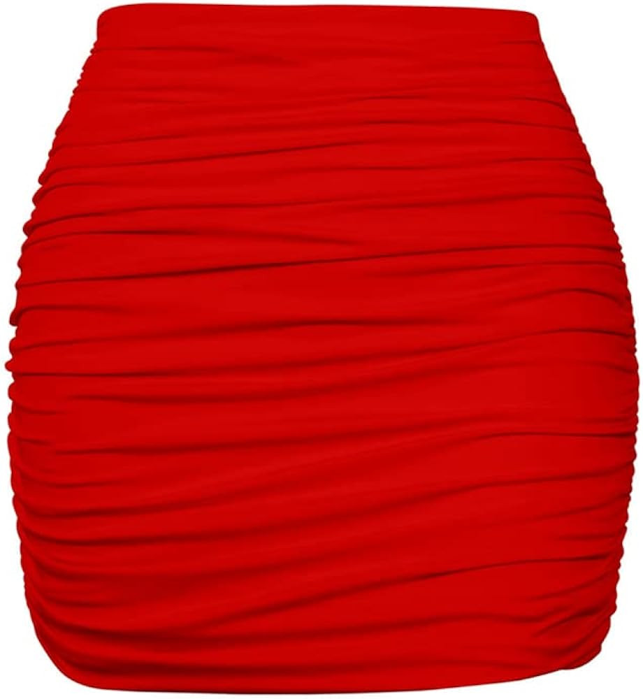 YMDUCH Women's Sexy High Waist Solid Tight Ruched Bodycon Mini Club Skirt | Amazon (US)