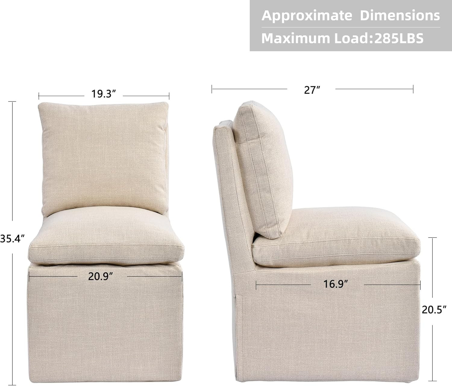 DUHOME Upholstered Armless Dining Chair with Casters,Linen Dining Chairs Set of 4 for Living Room... | Amazon (US)