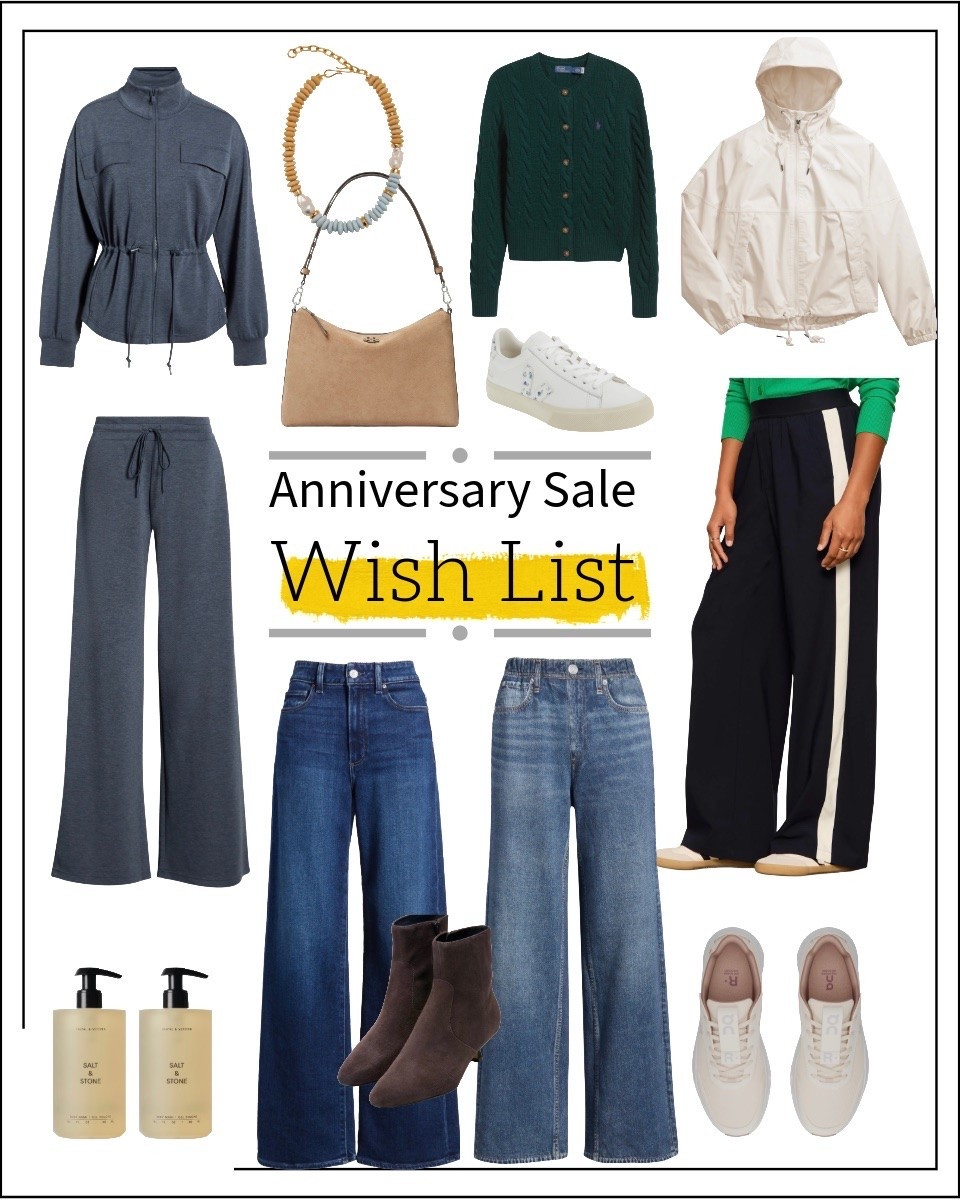 I was able to try Anniversary products before the start of the sale! Here’s what I saw and I’m dying to have. My everyday style is a bit sporty, hence the comfy high-collar Zella jacket & wide-leg pants, trendy windbreaker, track pants and 2 pair of sneakers. These kinds of things I live in when I’m off the clock! That bead necklace is so pretty, the cable cardigan a classic I’ll have forever. The handbag is a limited edition (that doesn’t scream the brand) and its convertible. A practical pair of brown suede ankle boots that are comfortable and well-made, body wash that smells like I think heaven might , and two pairs of jeans. Well, one is a pair of sweatpants jeans that I’m finally going to try if I can get them and the other is the jean that fits me (and everyone else I’ve tried it on) oh-so-well!

#LTKSaleAlert #LTKOver40 #LTKActive