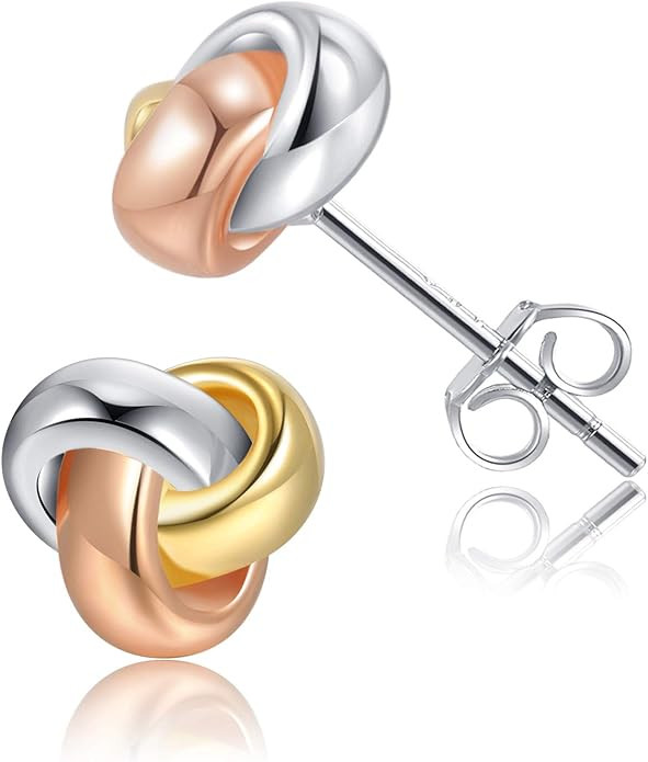 CHIC & ARTSY Love Knot Earrings 18K Gold Plated 925 Sterling Silver Tri-tone White,Yellow,Love Kn... | Amazon (US)