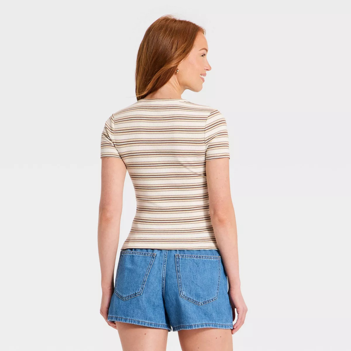 Women's Short Sleeve Split Neck Henley Shirt - Universal Thread\u2122 Multicolor Striped M | Target