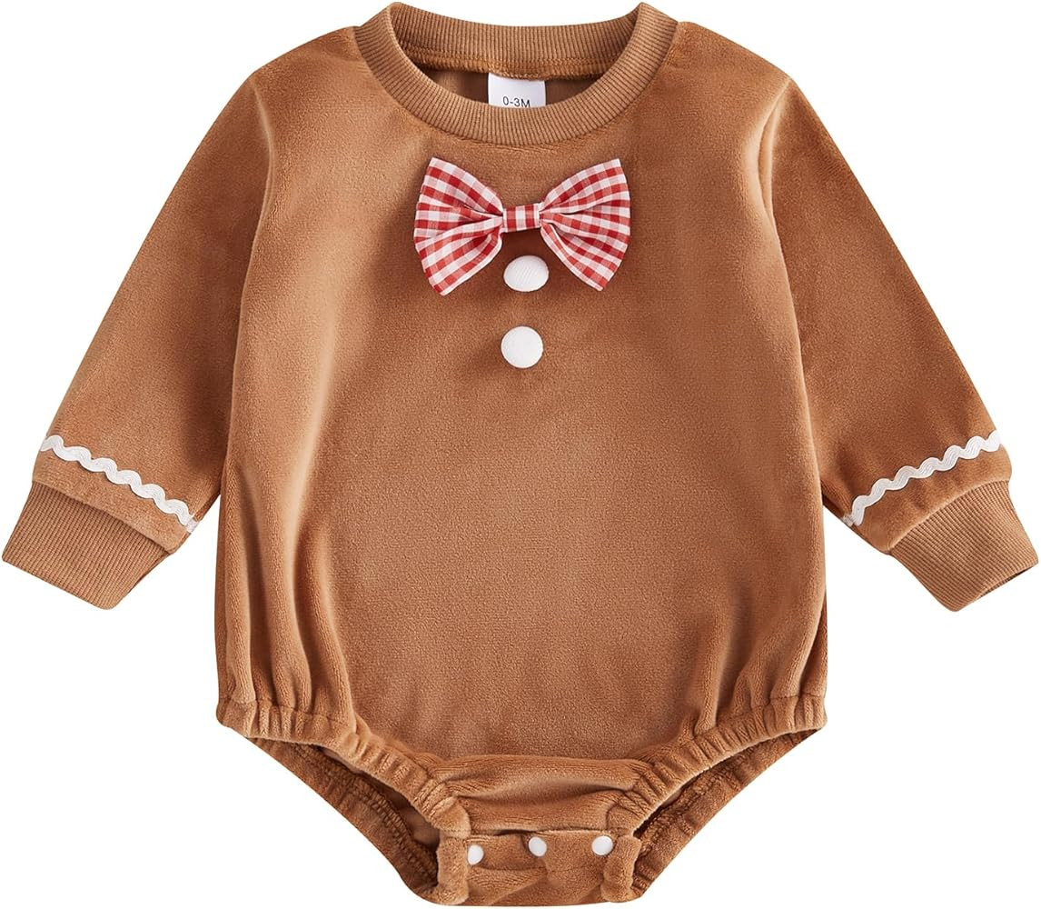 Baby Gingerbread Outfit Newborn Girl Gingerbread Man Fleece Romper Infant Christmas Xmas Warm Out... | Amazon (US)