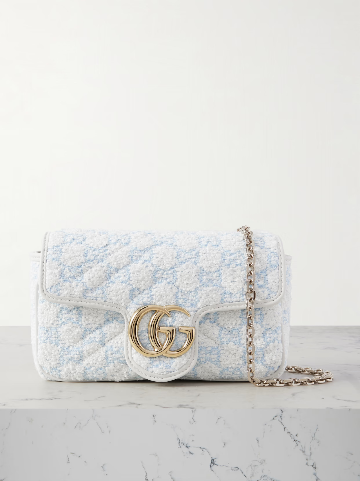 Gucci - Gg Marmont 2.0 Mini Leather-trimmed Quilted Bouclé Shoulder Bag - Blue | NET-A-PORTER (US)