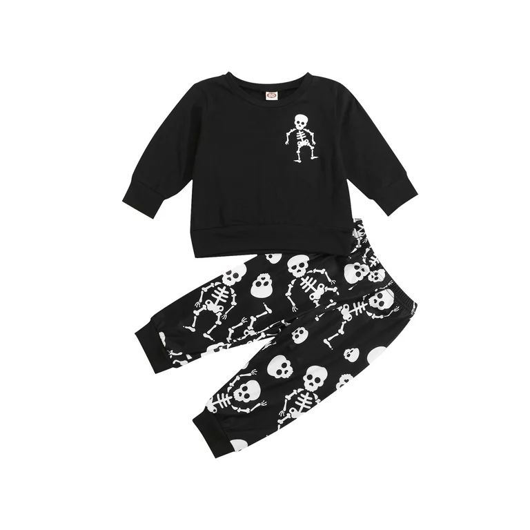 BrilliantMe Kids 2Pcs Baby Boys Halloween Outfits Cute Skull Skeleton Print Long Sleeve Tops + Pa... | Walmart (US)