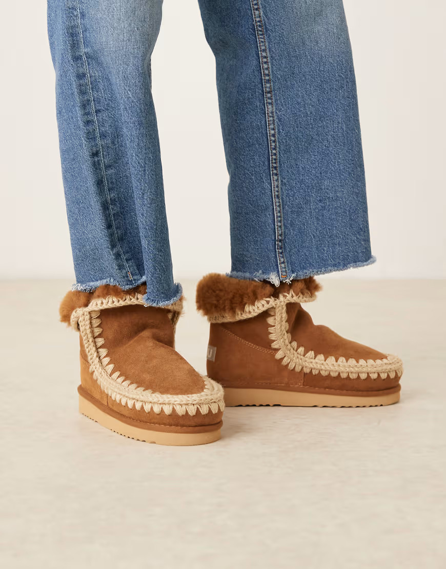 Mou 18 shearling lined suede boots in cognac brown-Neutral | ASOS (Global)