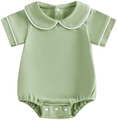 Merqwadd Baby Boy Girl Bubble Romper Infant Short Sleeve Collar Romper Oversize T-shirt Cotton Bo... | Amazon (US)
