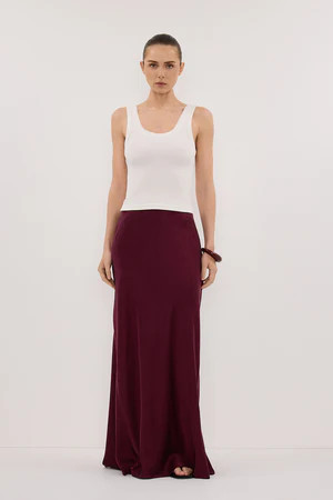 COLETTE MERLOT SILK MIDI SKIRT | DISSH