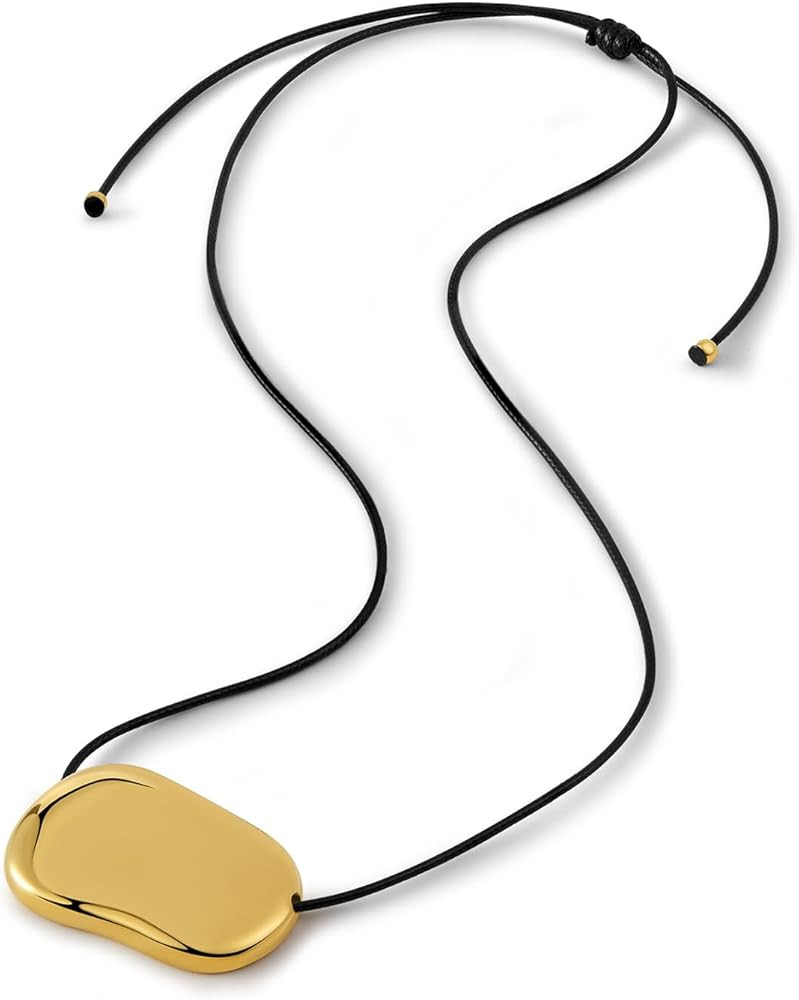 Bean Pendant Necklace for Women, Minimalist Pebble Charm on Adjustable Black Cord | Amazon (US)