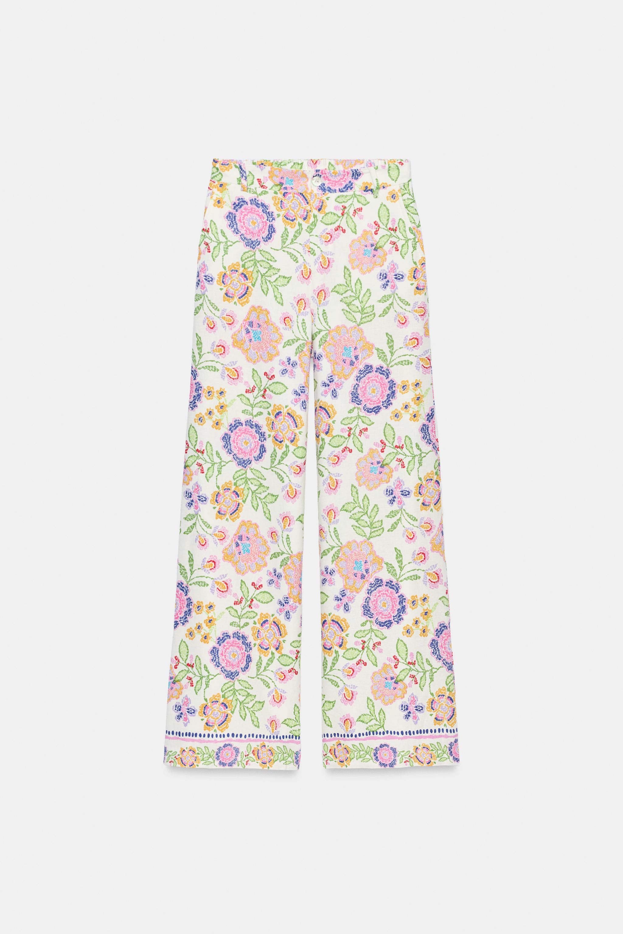 FLORAL PRINT LINEN PANTS | Zara US