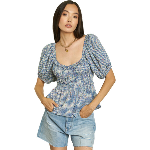 Women's Zina Top, Soft Blue Ditsy | Maisonette