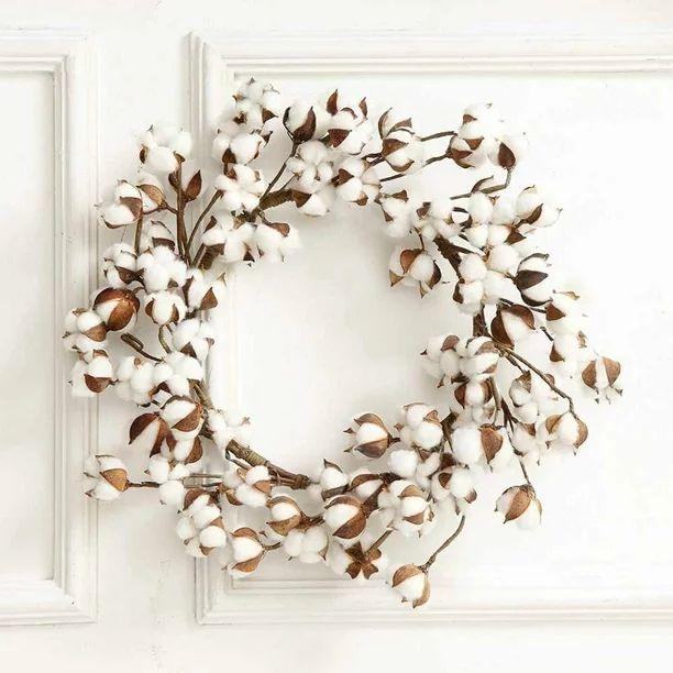 24 Inch Real Cotton Wreath Farmhouse Decor Christmas Vintage Wreath, Artificial White Cotton Flow... | Walmart (US)
