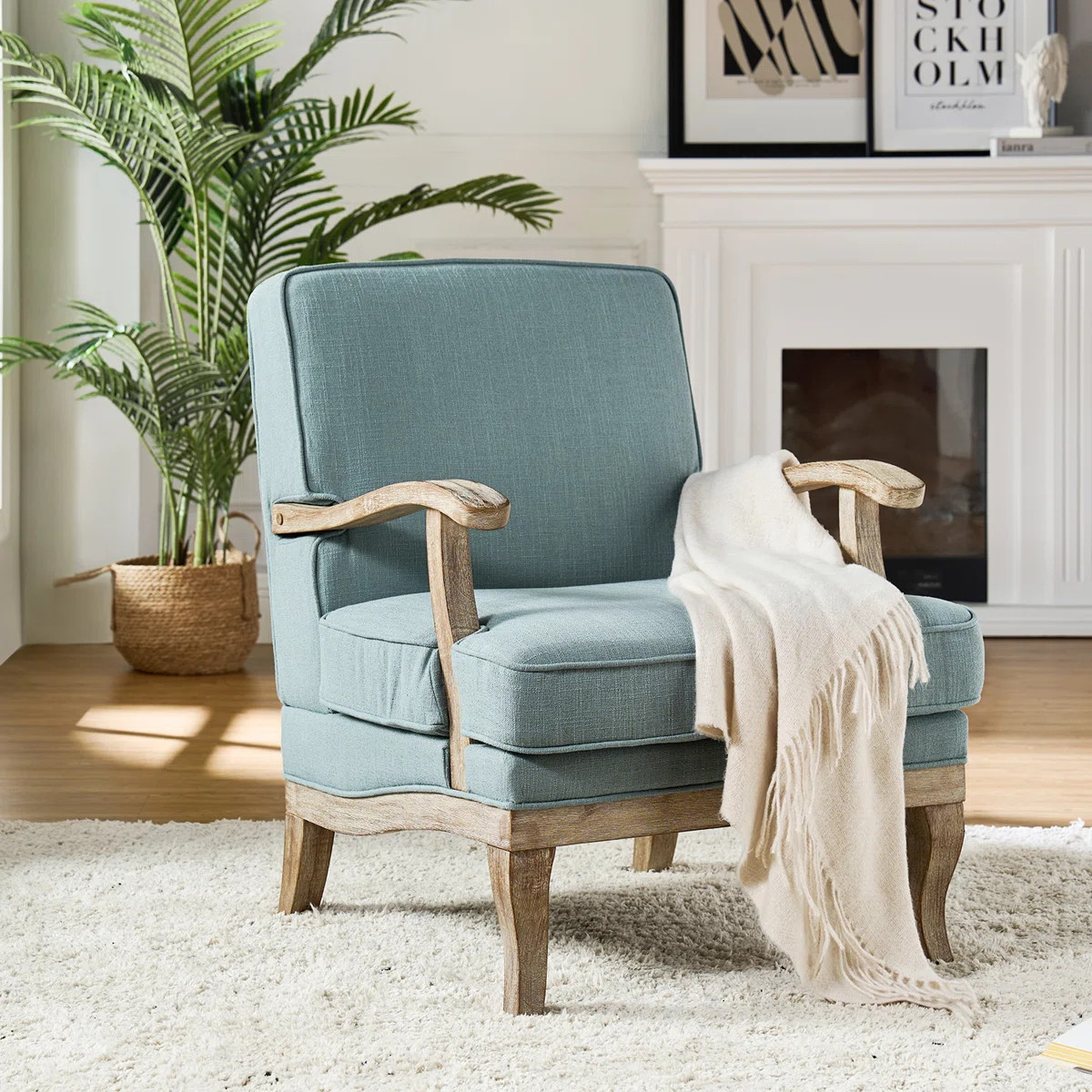 Amilio 28" W Farmhouse Polyester Armchair with Solid Wood Legs | Wayfair North America