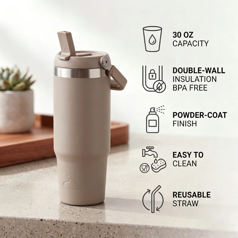 Ozark Trail 30 oz Stainless Steel Insulated Swivel Tumbler, Tan | Walmart (US)