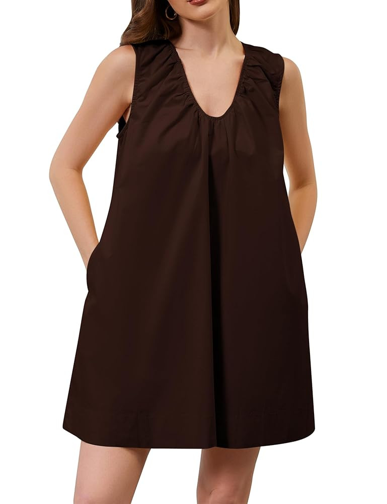 MISSACTIVER Women's Sleeveless Babydoll Tank Mini Dress Scoop Neck Ruched Short Dress with Pocket... | Amazon (US)