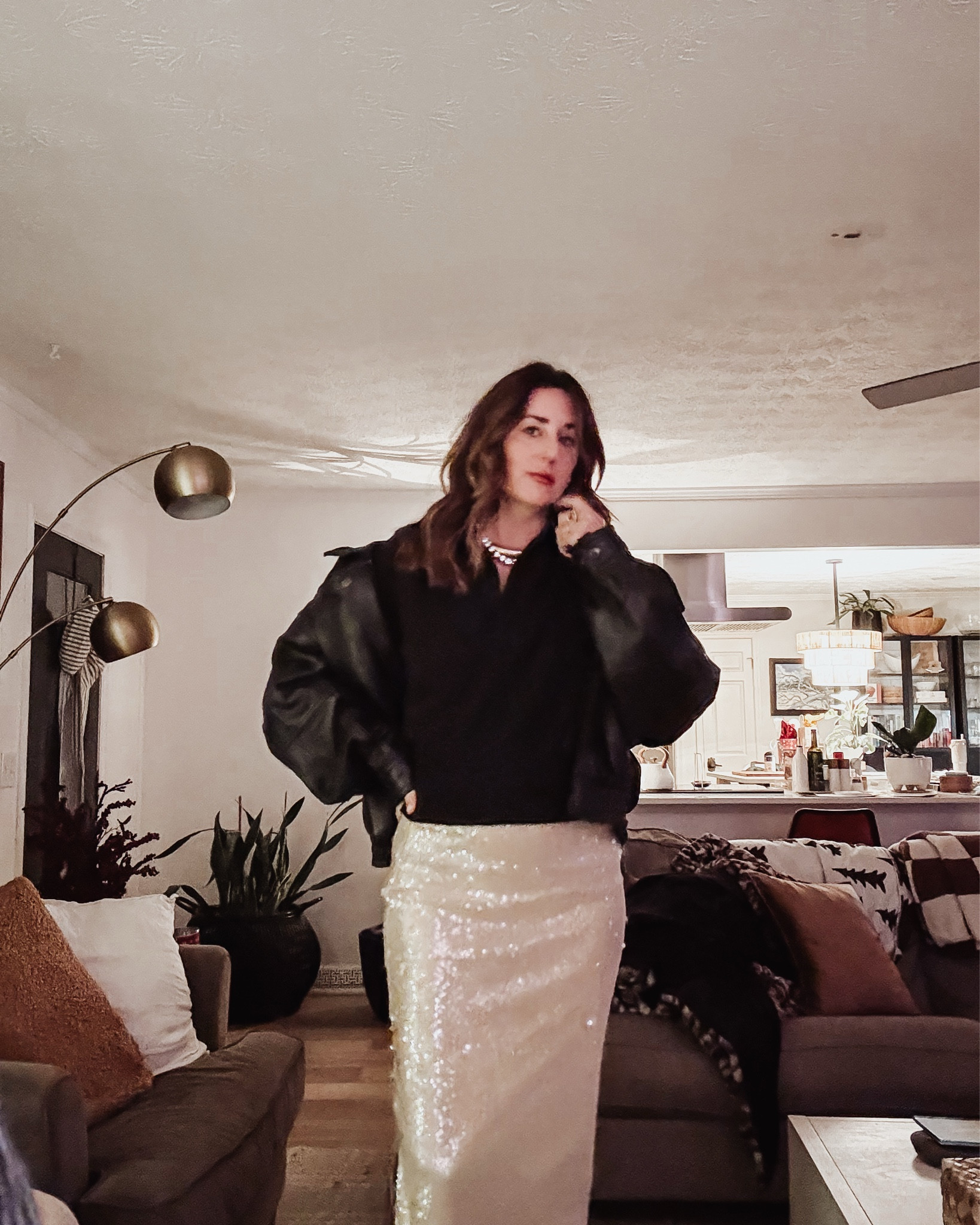 Holiday outfit | sequin skirt | knee high boots | over the knee boots | vintage leather bomber jacket | vintage finds | thrift finds #ltkover40 #ltksale #ltkholiday 

#LTKootd #LTKgrwm #LTKSeasonal