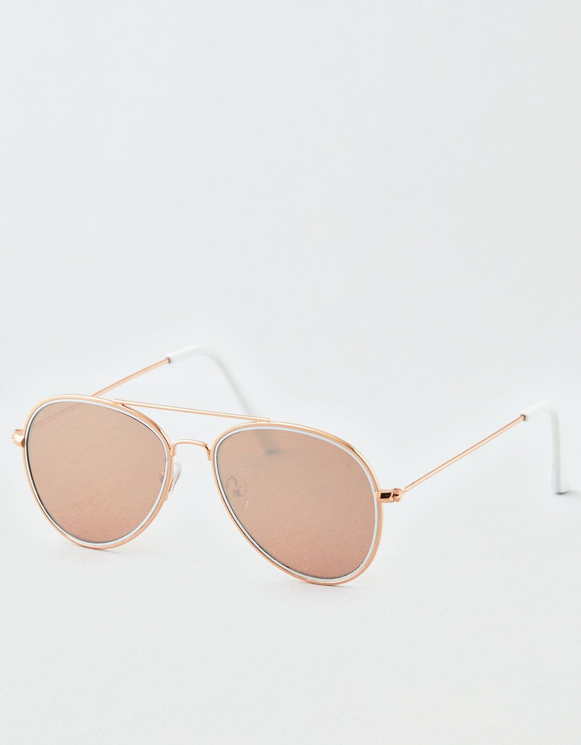 Rose Gold Aviator Sunglasses, Rose Gold | American Eagle Outfitters (US & CA)