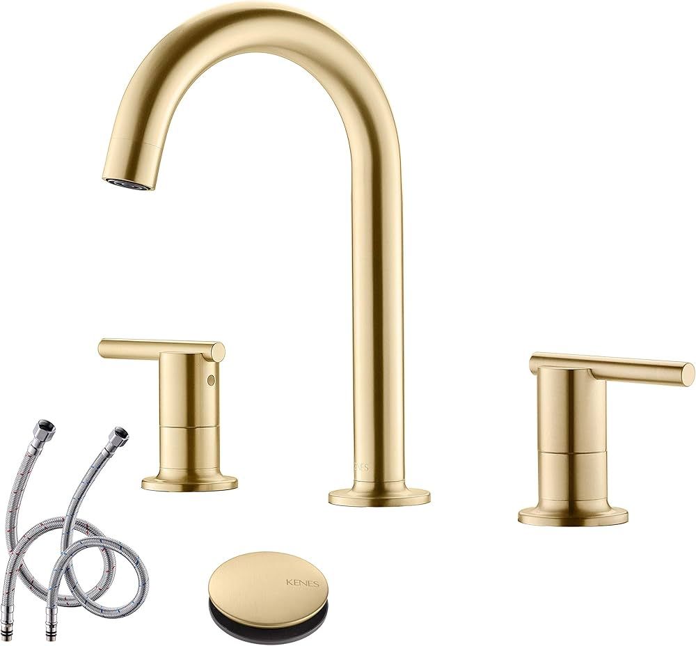 KENES Brushed Gold Two Handle 8 Inch Widespread Bathroom Sink Faucet, Gold High Arc Lavatory Vani... | Amazon (US)