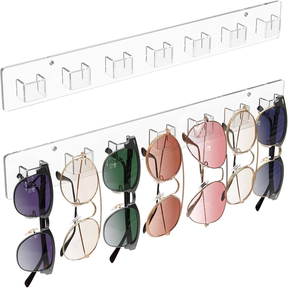 MaxGear Sunglasses Organizer 2 Pack, Wall-Mounted Eyeglasses Holder, Clear Acrylic Display Rack w... | Amazon (US)