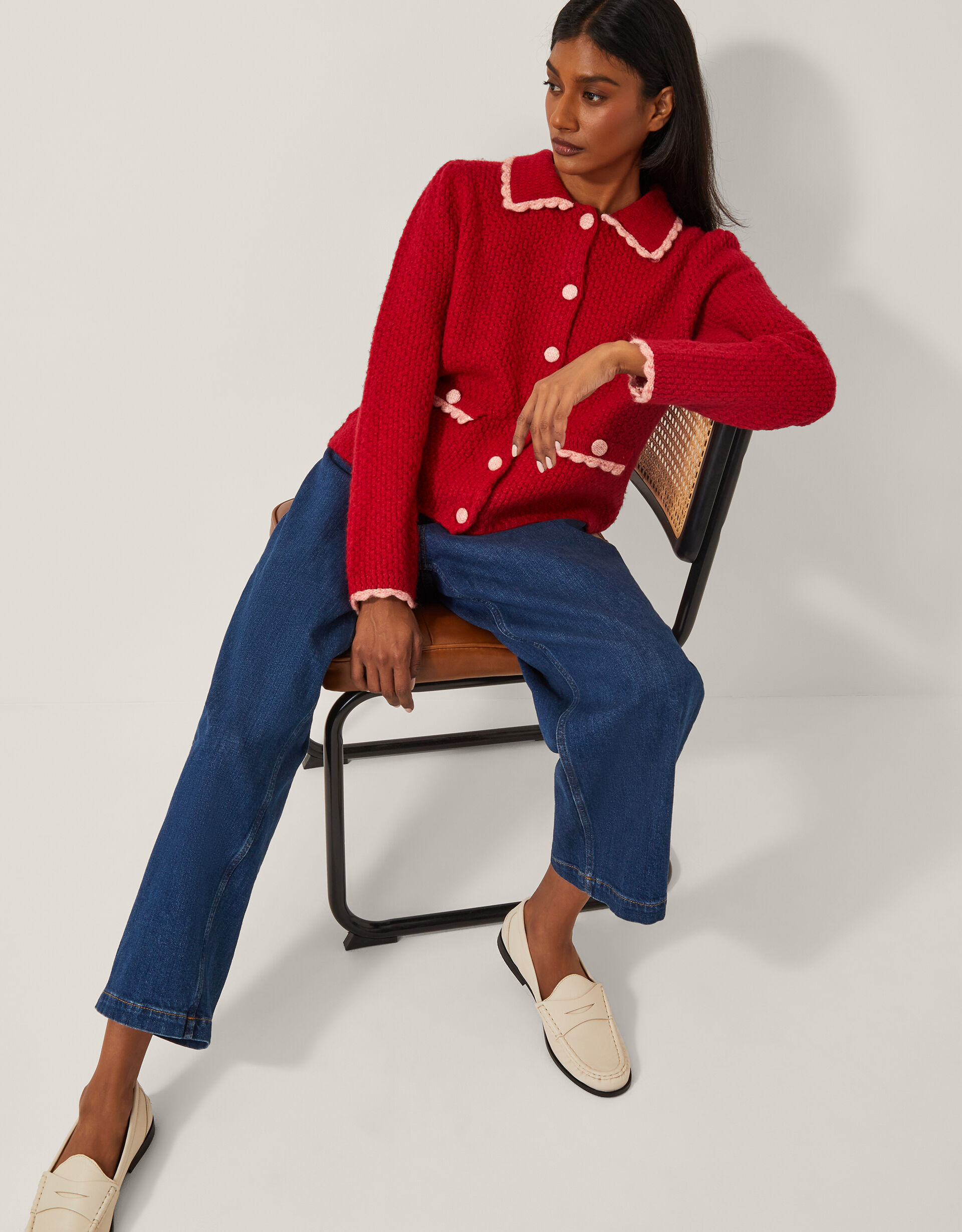 Nina Scallop Collar Cardigan Red | Monsoon (UK)