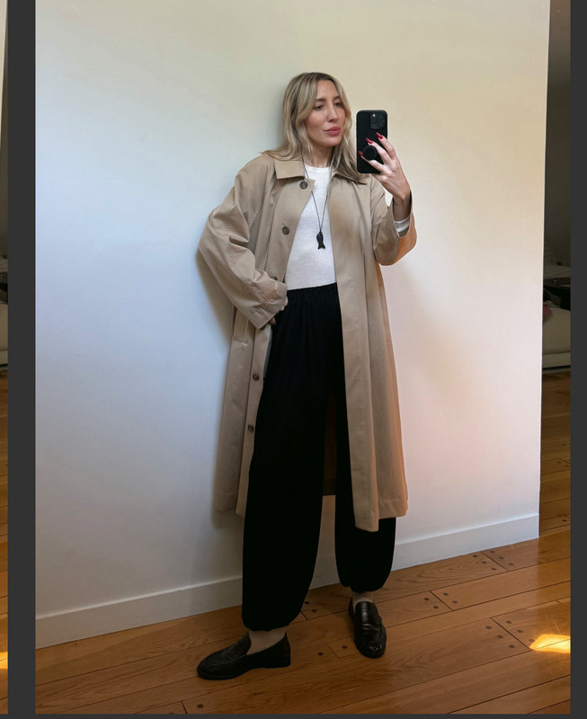 Trench, balloon pants, loafers, and cashmere #stylist #balloonpants #trench #cashmere #loafers 

 #LTKdayinmylife #LTKgrwm #LTKootd