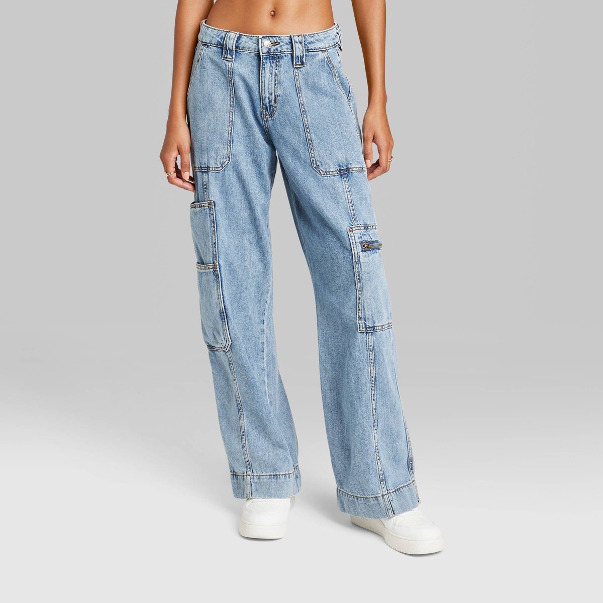 Women's High-Rise Cargo Baggy Jeans - Wild Fable™ Medium Wash 0 | Target