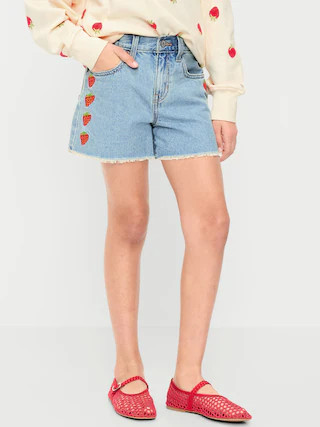 High-Waisted Embroidered Frayed-Hem Jean Shorts for Girls | Old Navy (US)