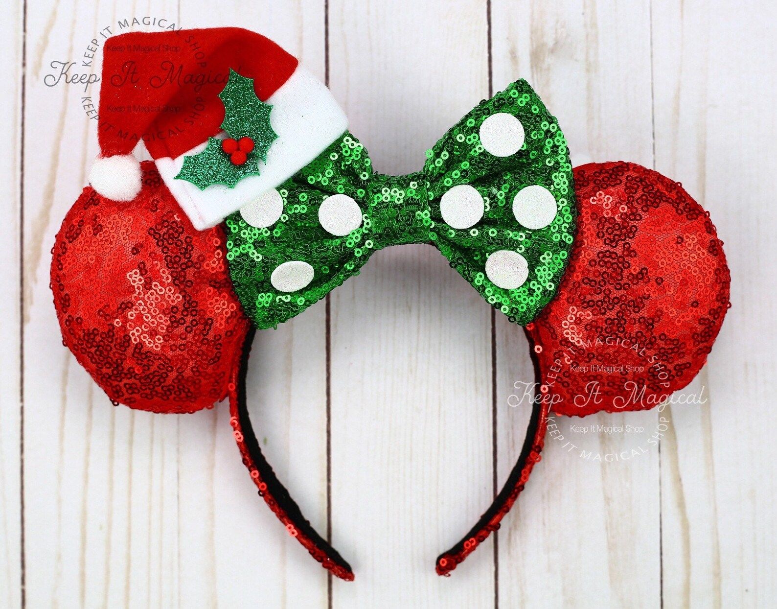 Christmas Minnie Mouse Ears Christmas Hat Mickey Ears Santa - Etsy | Etsy (US)