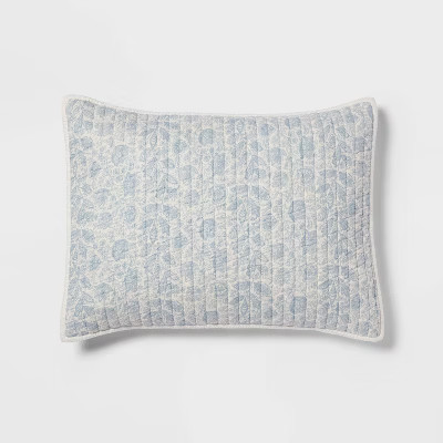 Standard Printed Voile Tonal Floral Quilt Sham Ivory/Sky Blue - Threshold™ | Target