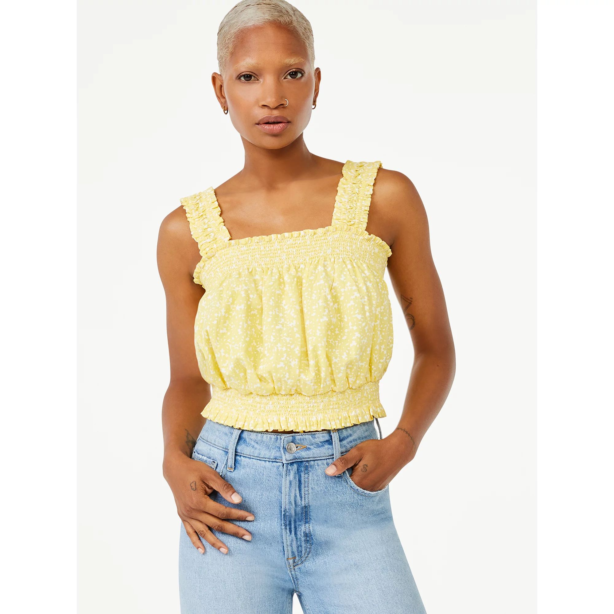 Free Assembly Women's Smocked Cropped Tank Top | Walmart (US)