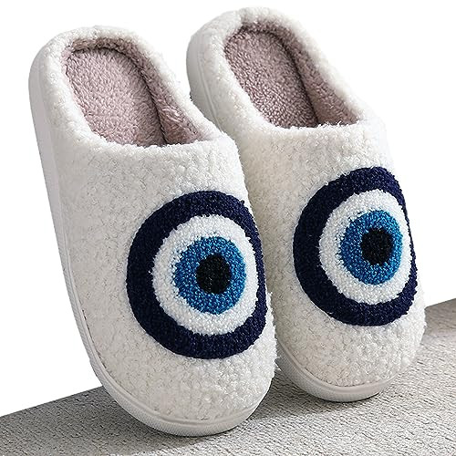 Evil Eye Preppy cloud Slippers for Women Men Cute Funny Fuzzy Fluffy House Slippers Non-Slip Home Bedroom Indoor Slippers Eye 37/38 | Amazon (US)