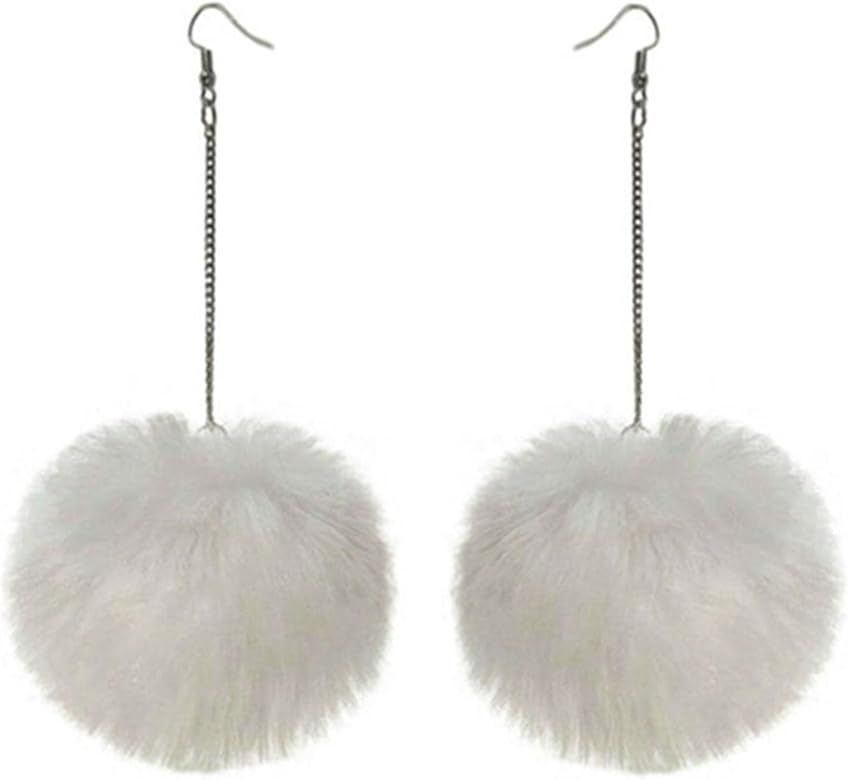 Pom Pom Earrings Colorful Faux Fur Fluffy Ball Earrings Handmade Soft Plush Pom Pom Dangle Drop E... | Amazon (US)