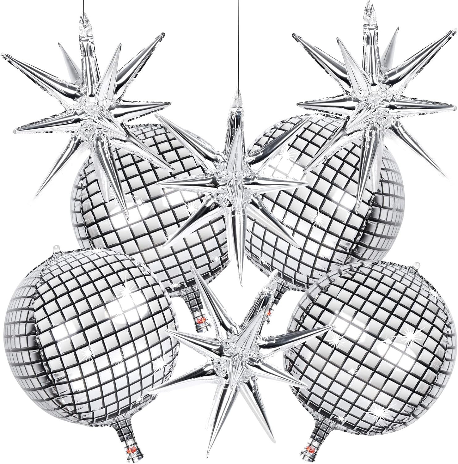 8 PCS 22Inch Silver Disco Ball Ballons, 4D Large Foil Balloons with Metallic Star for 70s Disco D... | Amazon (US)