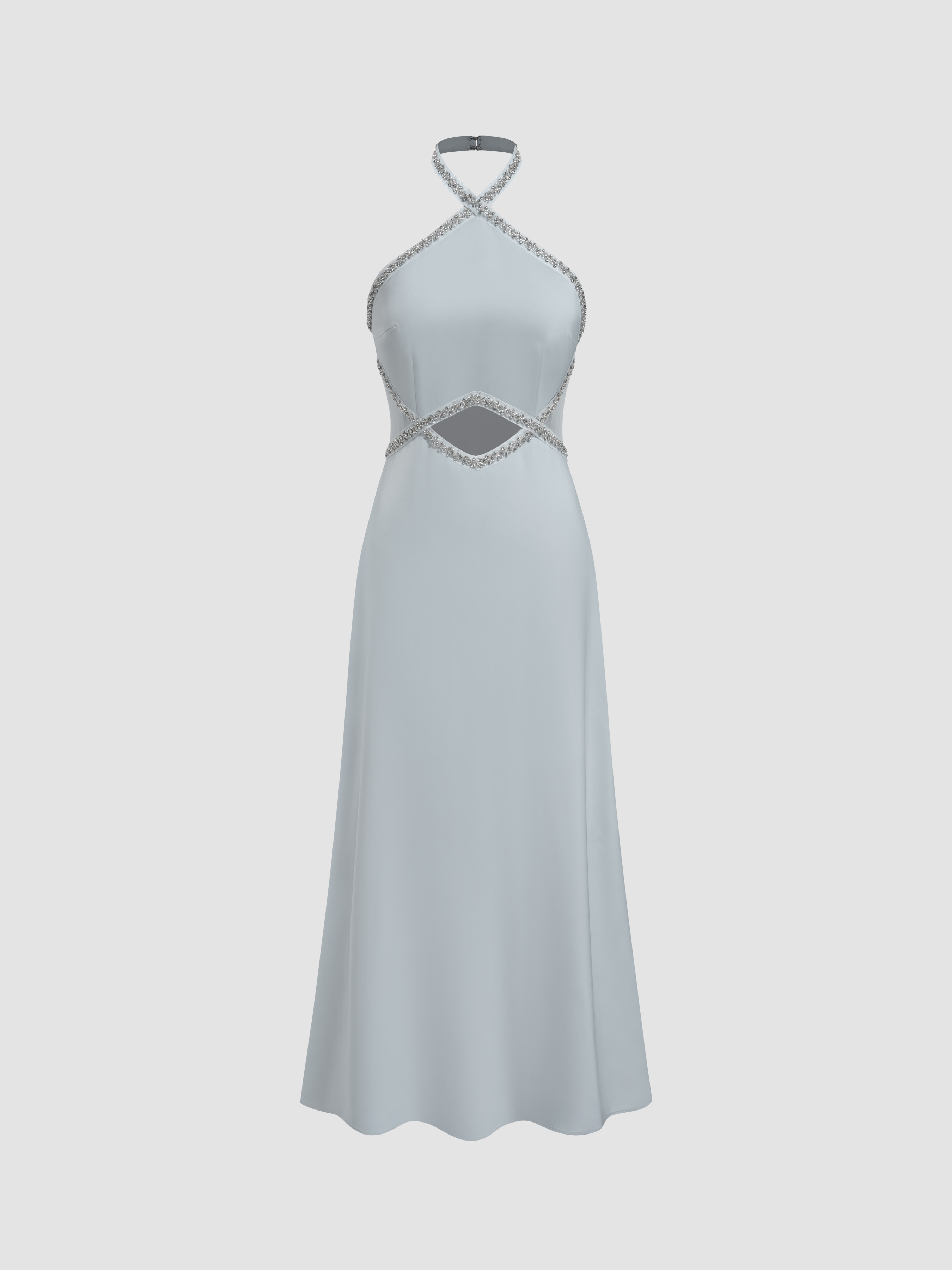Halter Neckline Rhinestone Cut Out Maxi Dress | Cider