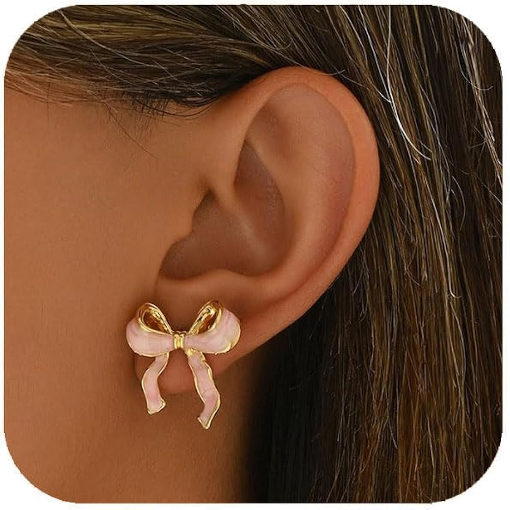 Pink Bow Earrings for Women Cute Bow Ribbon Stud Earrings Trendy Christmas Jewelry for Women | Amazon (US)