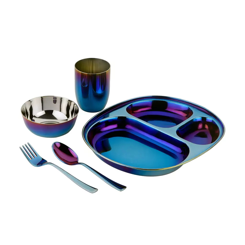 Ahimsa Stainless Steel Dish Set for Kids (Iridescent Blue) | Ahimsa Kids